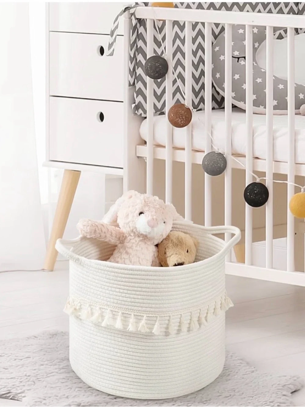 Neutral Cream Rope Baskets with Tassel Trim - Set of 3 (13”x13”)